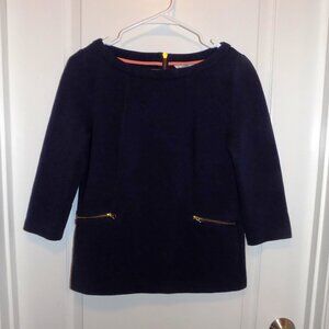 BODEN Maggie Ottoman Womens 4 Gold Zip Pockets Ribbed Knit Navy Blue 3/4 Sleeves